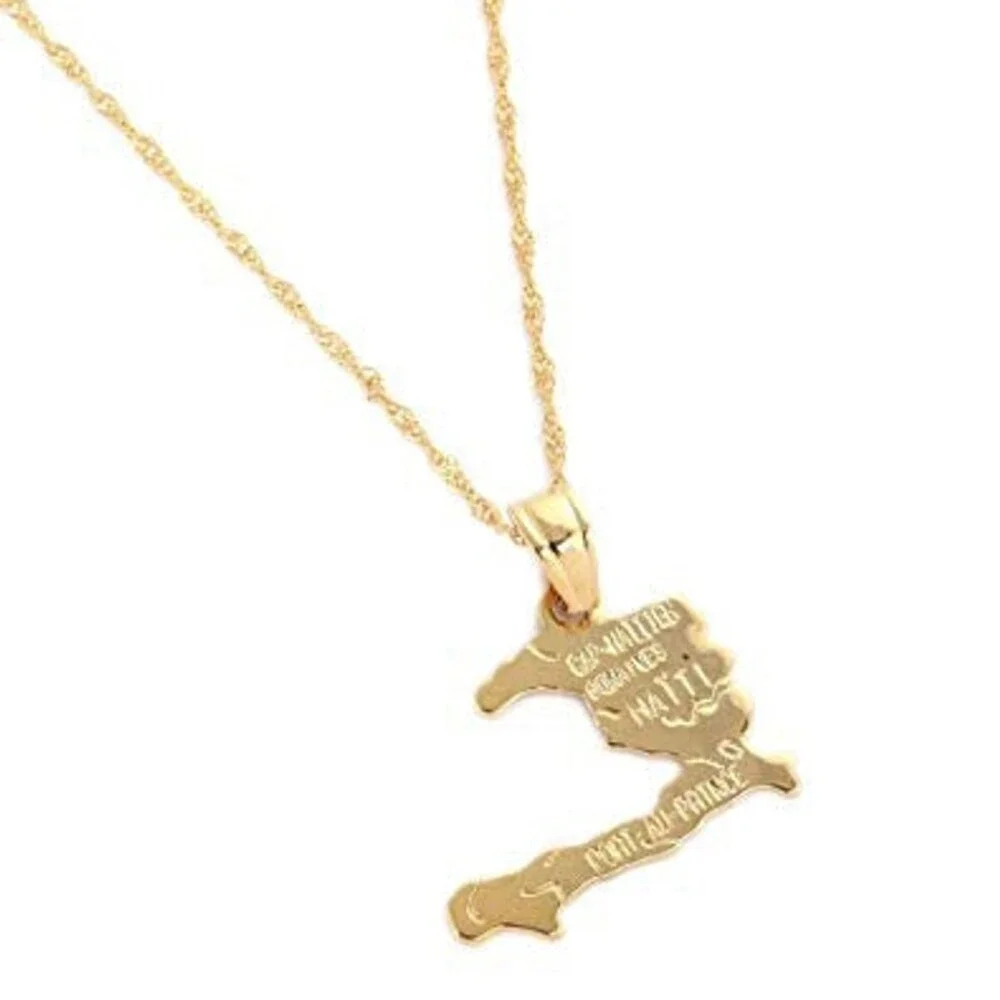 HAITI Map Necklace 24K Gold Plated